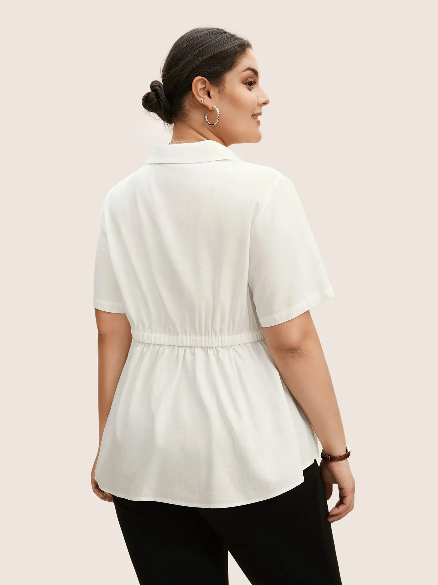 Shirt Collar Elastic Waist Asymmetrical Hem Blouse sold by Bloomchic product image thumbnail 5