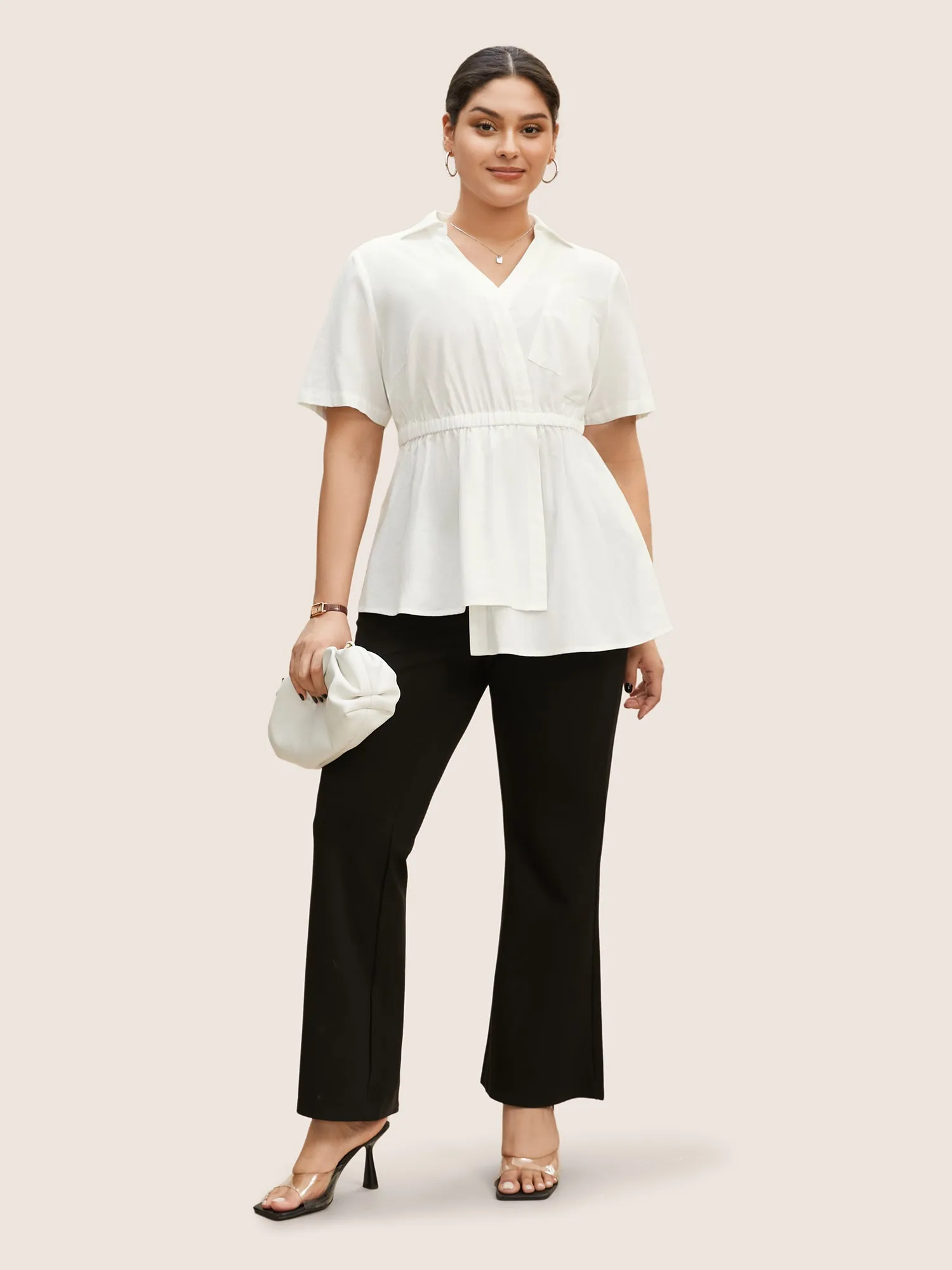 Shirt Collar Elastic Waist Asymmetrical Hem Blouse sold by Bloomchic product image thumbnail 3