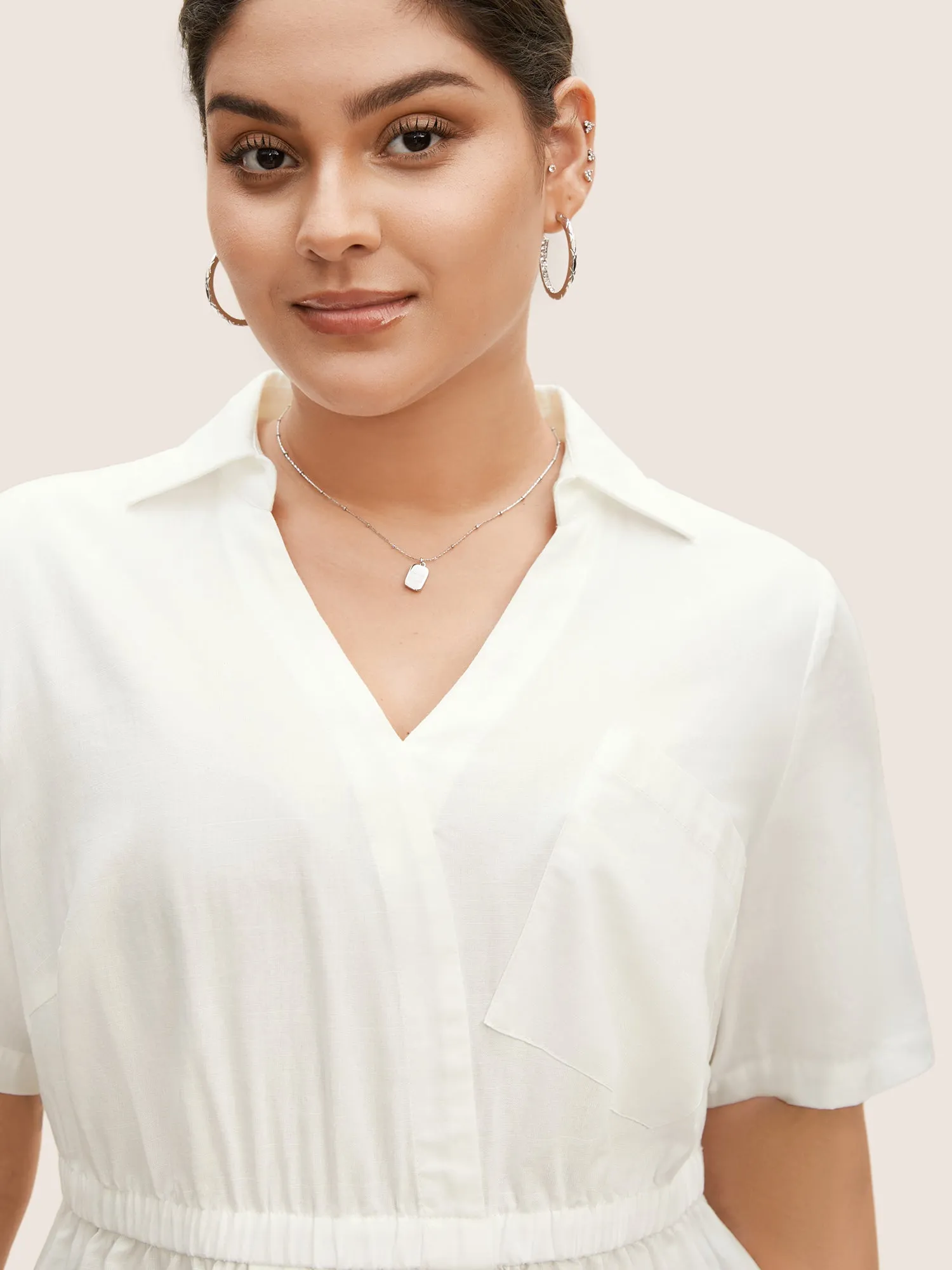 Shirt Collar Elastic Waist Asymmetrical Hem Blouse sold by Bloomchic product image thumbnail 4