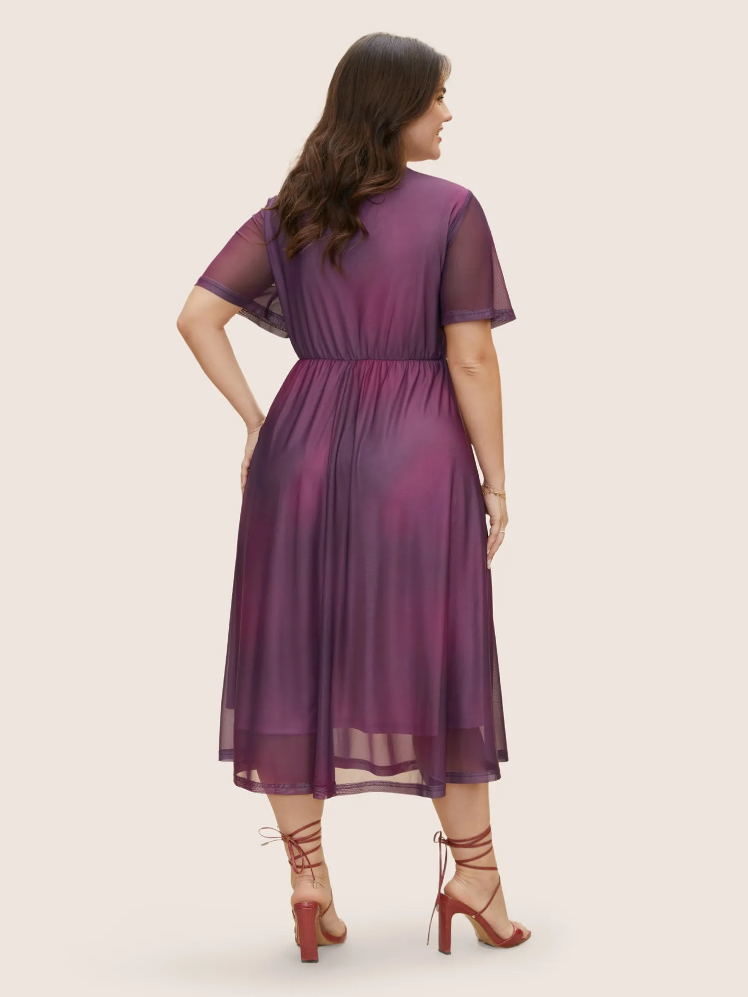Butterfly Orchid Mesh Ruffle Sleeve Midi Dress sold by Bloomchic product image thumbnail 3