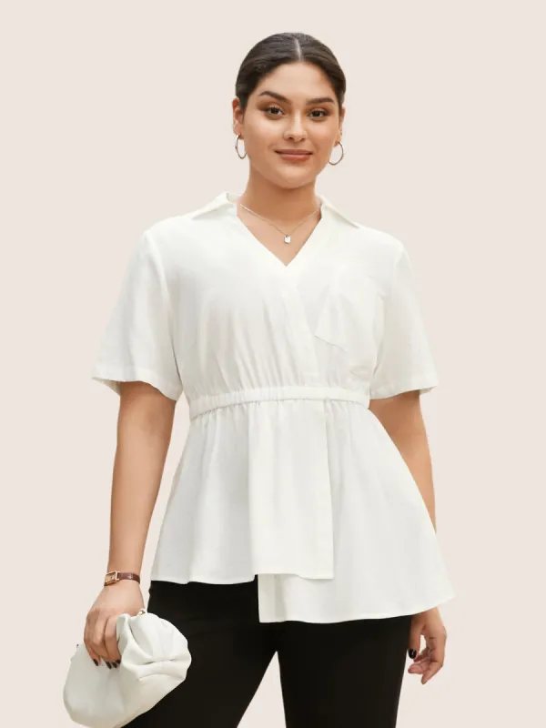 Shirt Collar Elastic Waist Asymmetrical Hem Blouse sold by Bloomchic