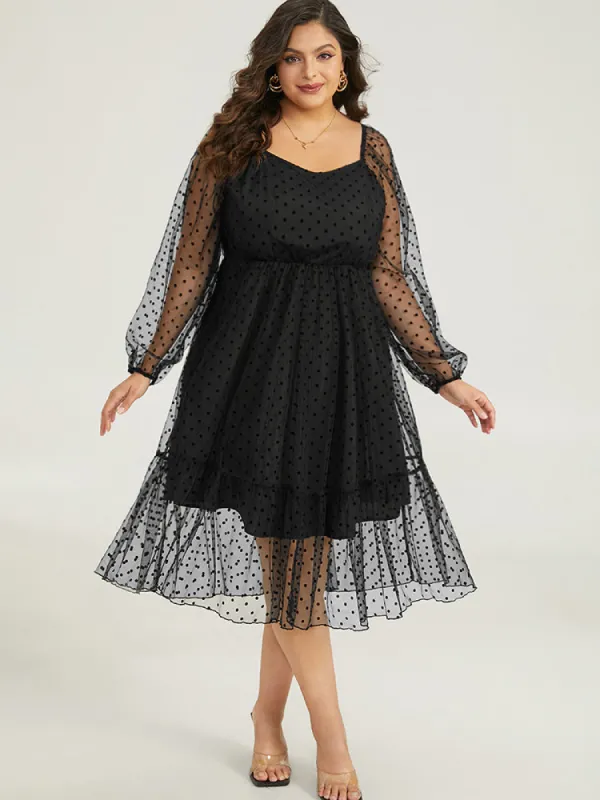 Polka Dot Mesh Pocket Square Neck Dress sold by Bloomchic
