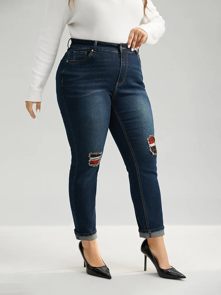 Plaid Patched Pocket Full Length Jeans sold by Bloomchic product image thumbnail 4