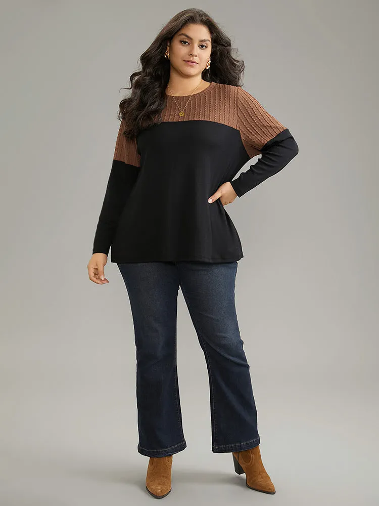 Textured Patchwork Contrast Crew Neck Knit T-shirt sold by Bloomchic product image thumbnail 3