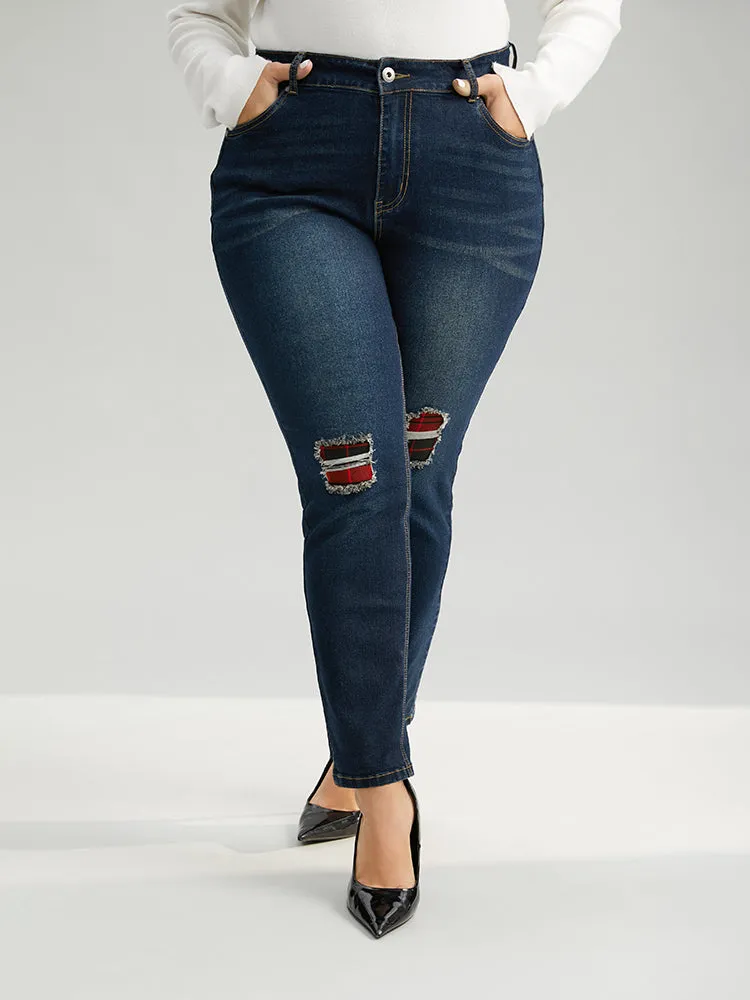 Plaid Patched Pocket Full Length Jeans sold by Bloomchic product image thumbnail 2