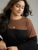 Textured Patchwork Contrast Crew Neck Knit T-shirt sold by Bloomchic