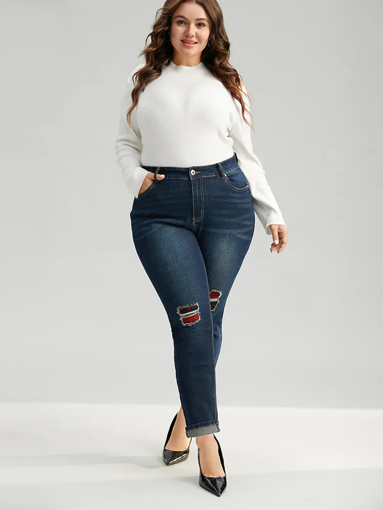Plaid Patched Pocket Full Length Jeans sold by Bloomchic product image thumbnail 3