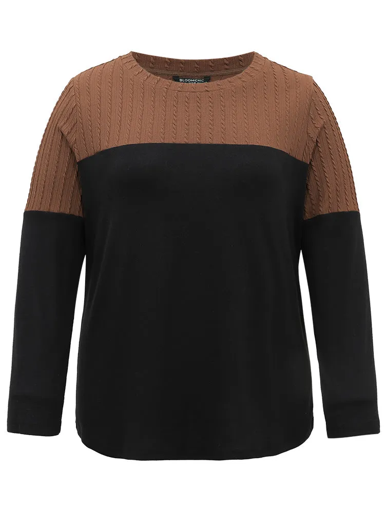 Textured Patchwork Contrast Crew Neck Knit T-shirt sold by Bloomchic product image thumbnail 5