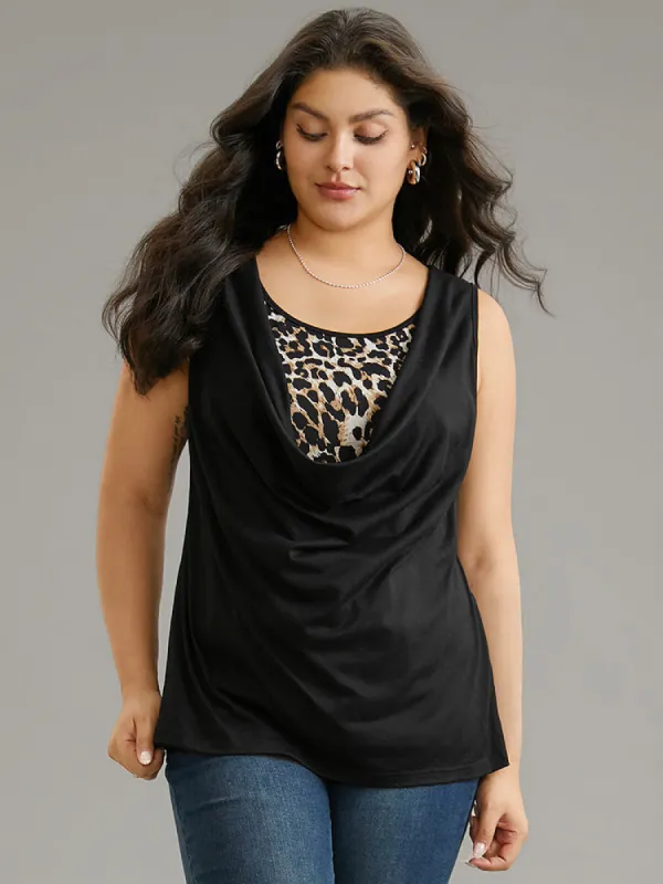 Leopard Patchwork Round Neck Tank Top sold by Bloomchic