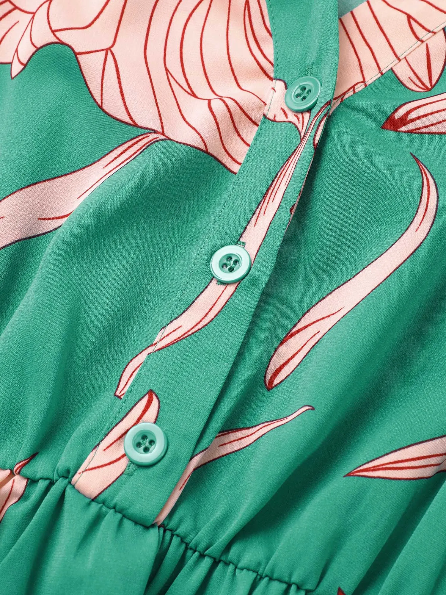 Floral Notched Button Up Patchwork Ruffles Dress sold by Bloomchic product image thumbnail 5