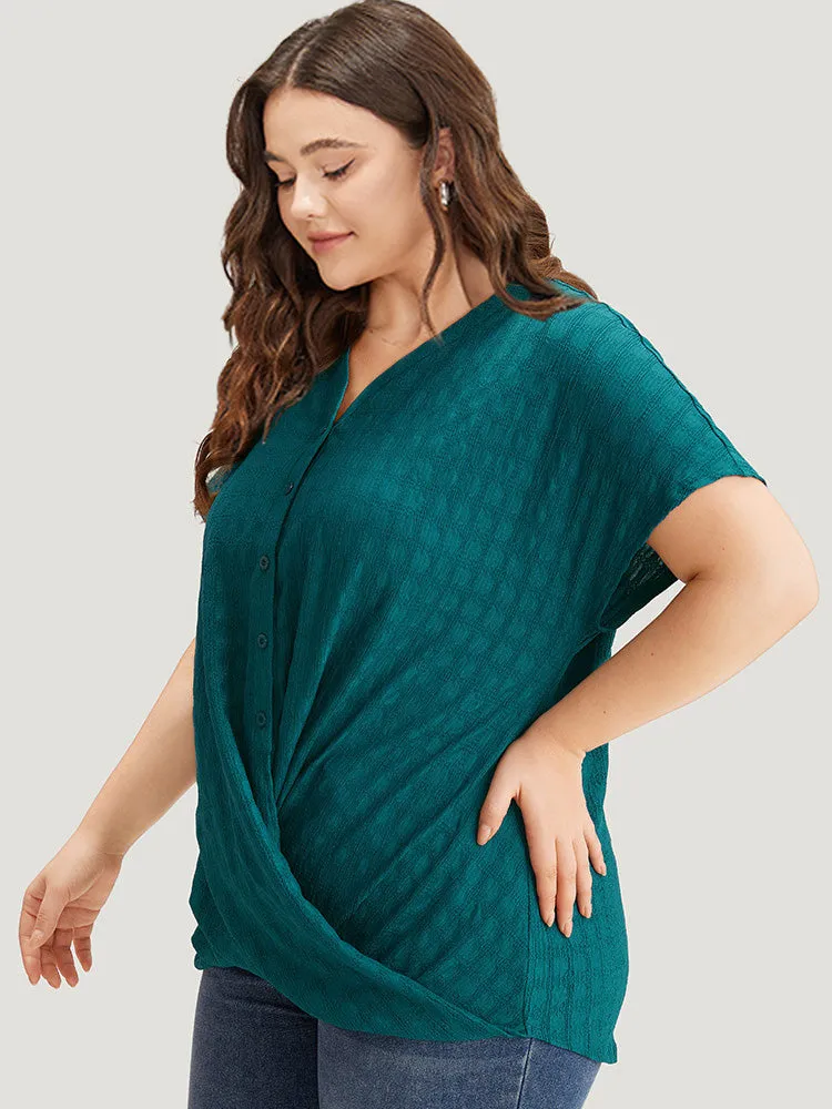 Plisse Crossover Button Up Batwing Sleeve T-shirt sold by Bloomchic product image thumbnail 5