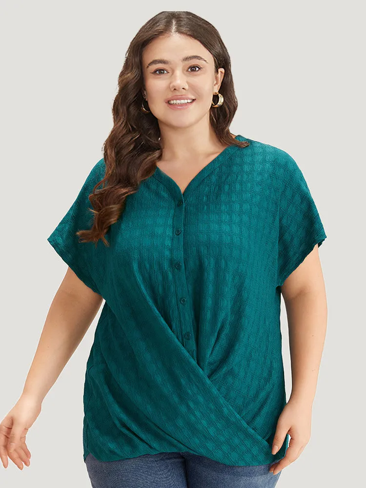 Plisse Crossover Button Up Batwing Sleeve T-shirt sold by Bloomchic product image thumbnail 2