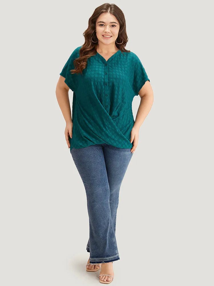 Plisse Crossover Button Up Batwing Sleeve T-shirt sold by Bloomchic product image thumbnail 4