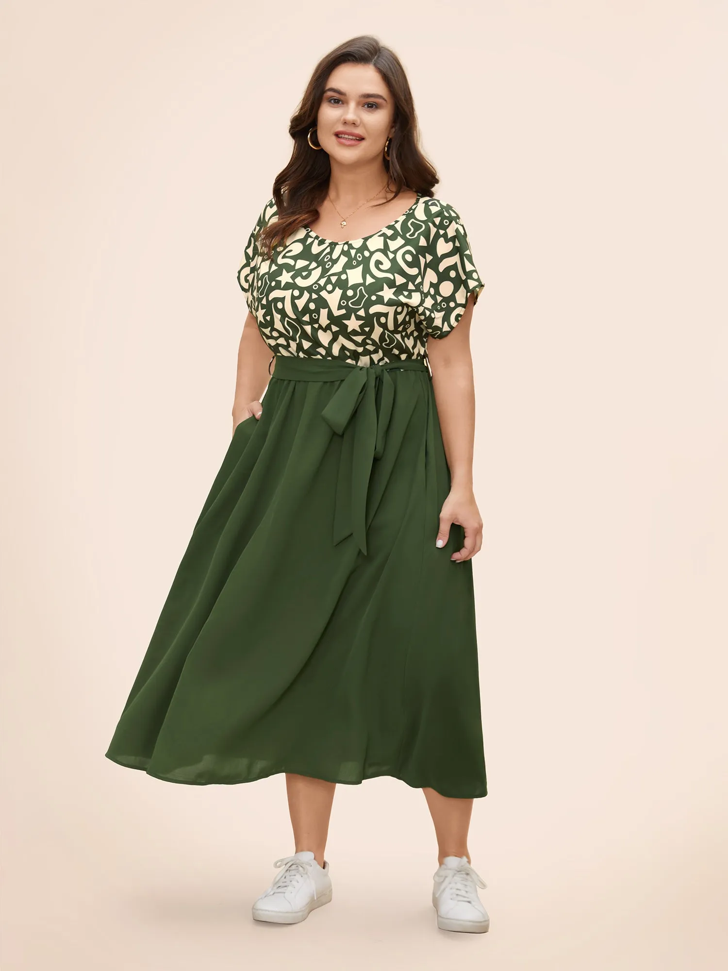 Contrast Splicing Elastic Waist Midi Dress sold by Bloomchic product image thumbnail 2