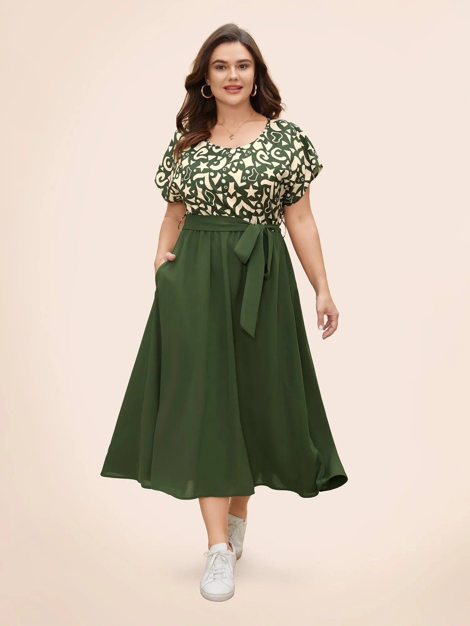 Contrast Splicing Elastic Waist Midi Dress sold by Bloomchic