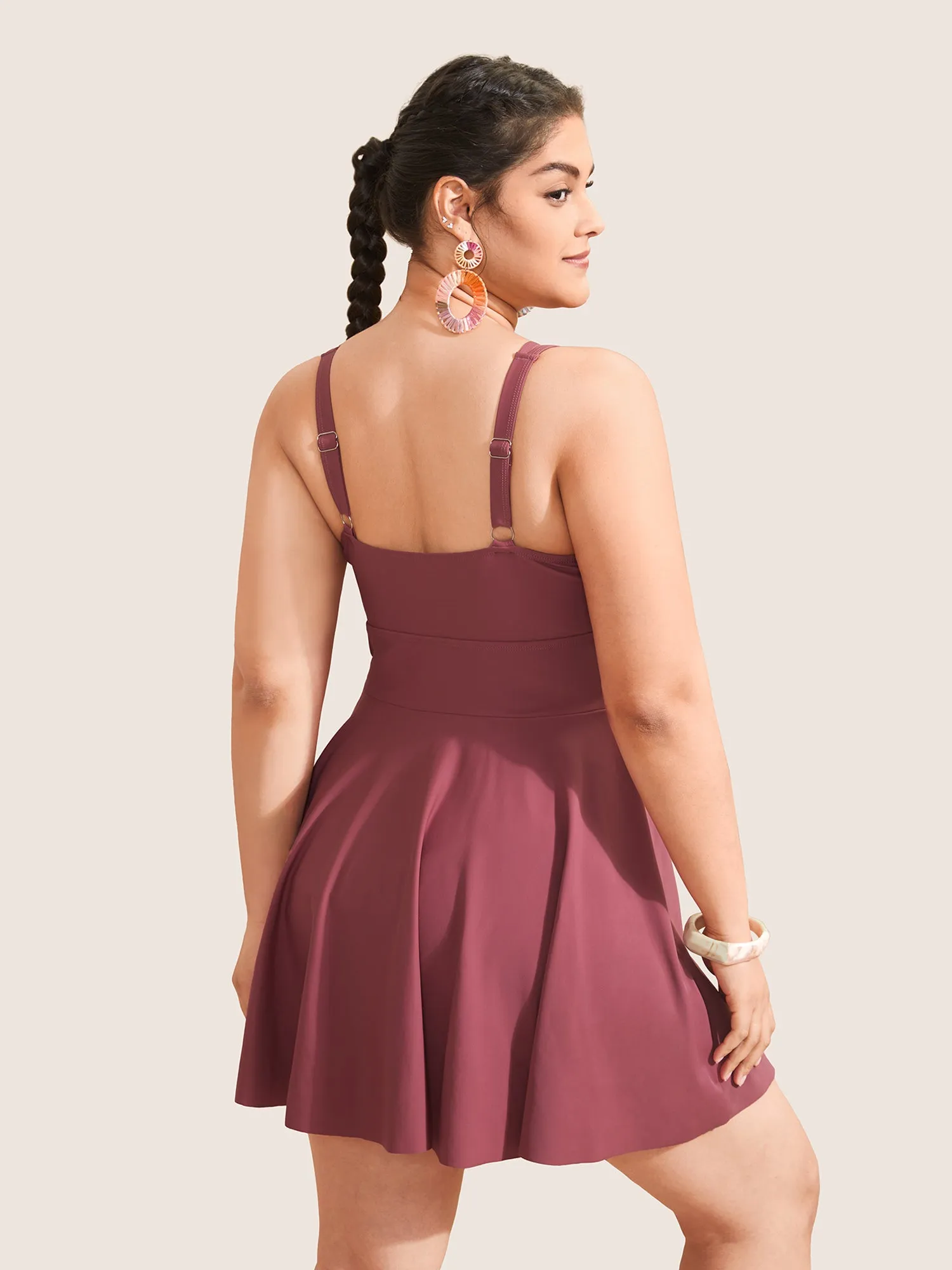 Plain Gathered Knot Adjustable Straps Swim Dress sold by Bloomchic product image thumbnail 2