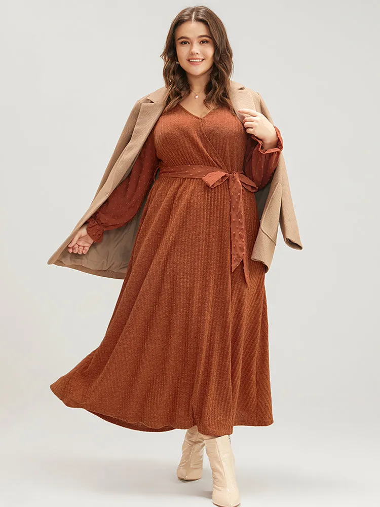 Solid Patchwork Pocket Surplice Neck Lantern Sleeve Belted Maxi Dress sold by Bloomchic product image thumbnail 5