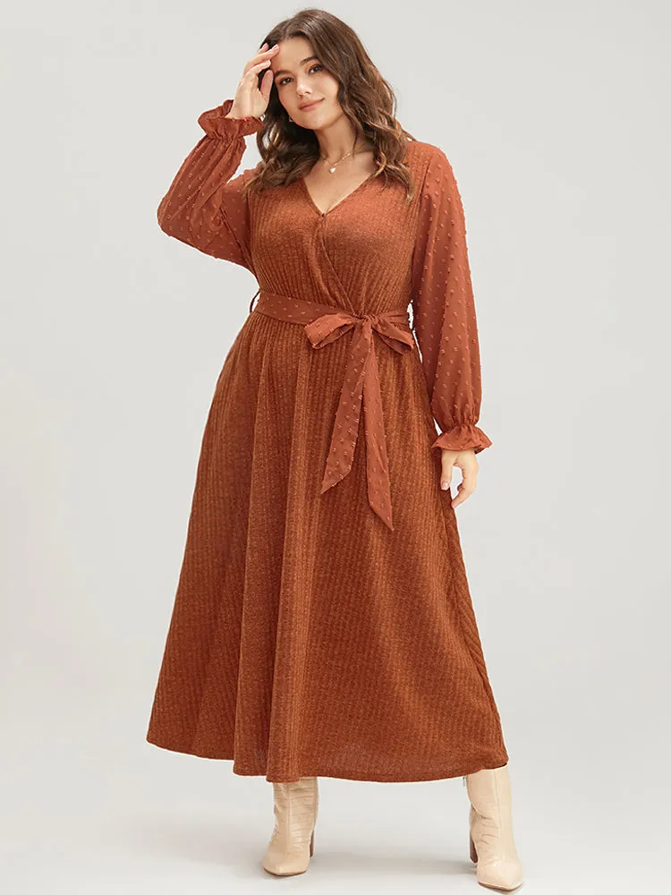 Solid Patchwork Pocket Surplice Neck Lantern Sleeve Belted Maxi Dress sold by Bloomchic product image thumbnail 2