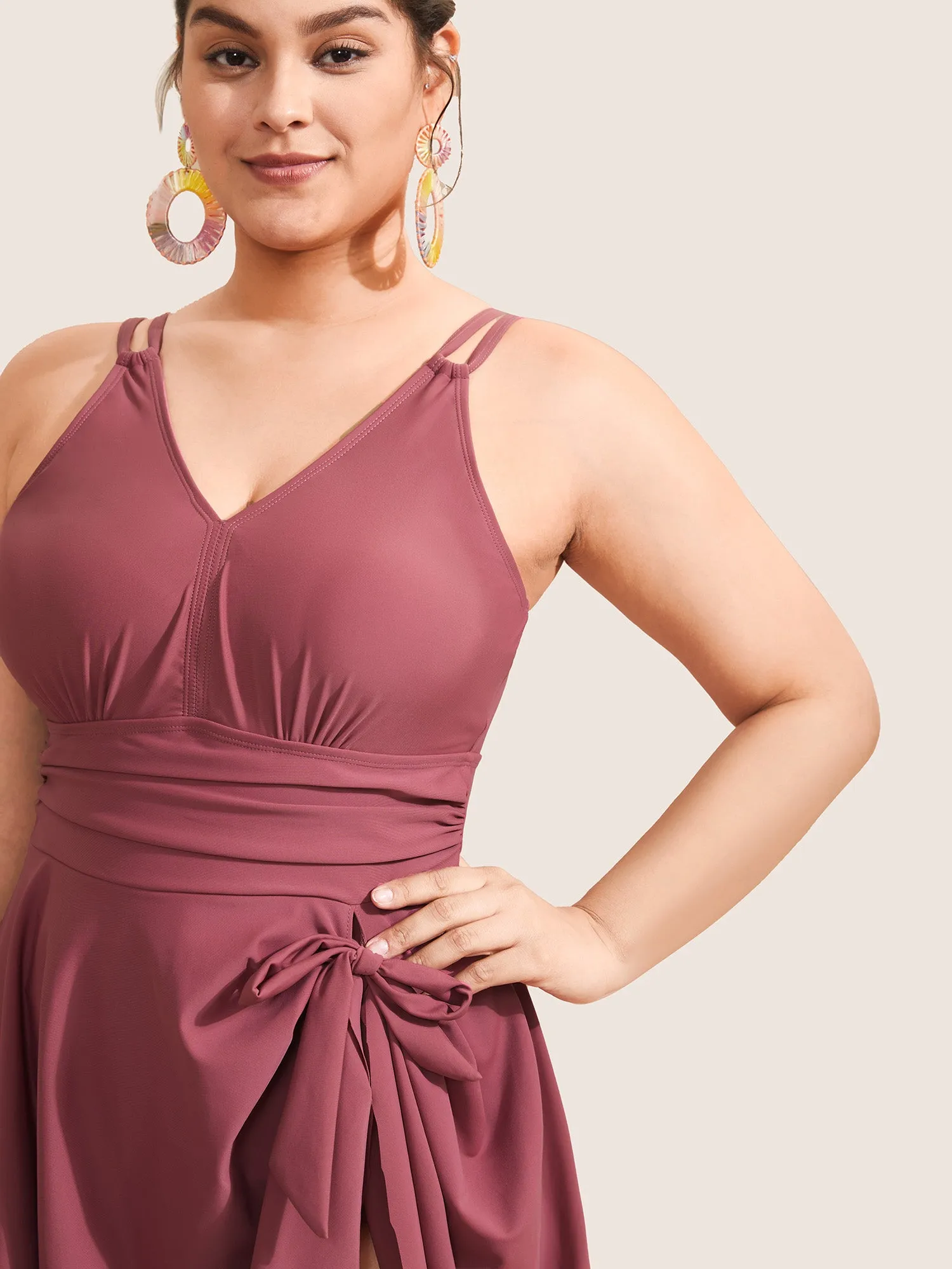 Plain Gathered Knot Adjustable Straps Swim Dress sold by Bloomchic product image thumbnail 4