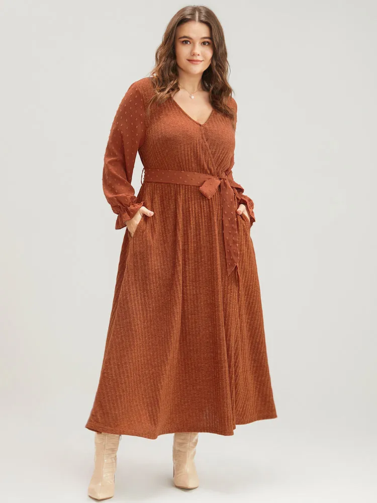 Solid Patchwork Pocket Surplice Neck Lantern Sleeve Belted Maxi Dress sold by Bloomchic product image thumbnail 3