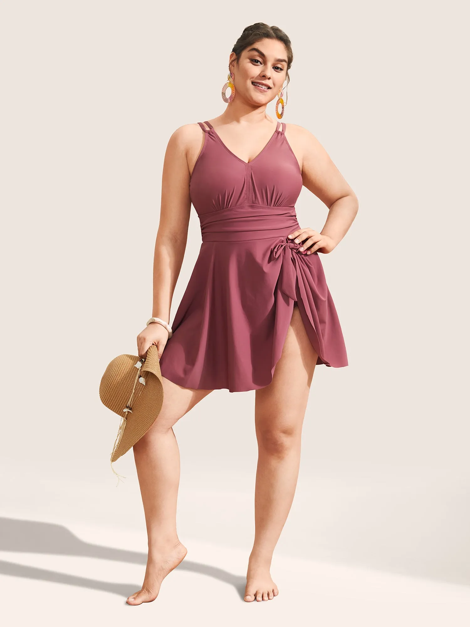 Plain Gathered Knot Adjustable Straps Swim Dress sold by Bloomchic product image thumbnail 3
