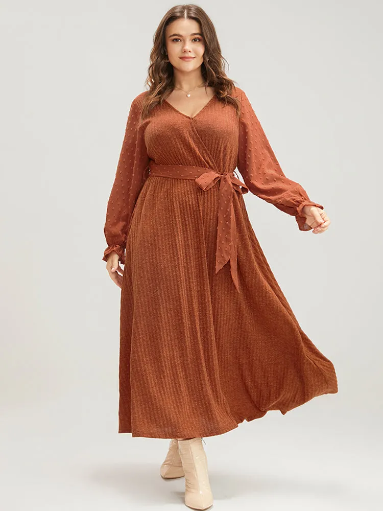 Solid Patchwork Pocket Surplice Neck Lantern Sleeve Belted Maxi Dress sold by Bloomchic product image thumbnail 4