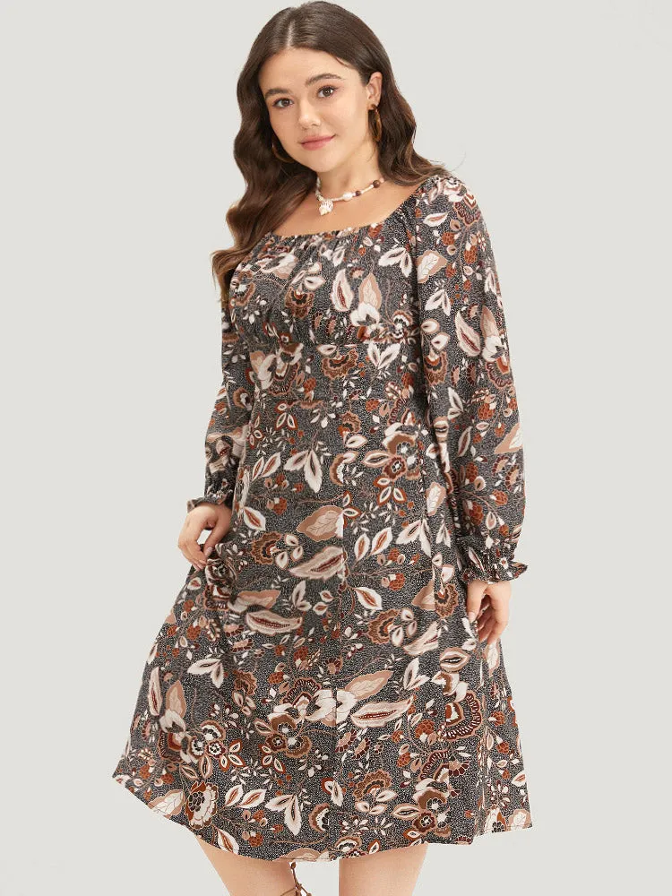 Floral Print Square Neck Gathered Flutter Trim Dress sold by Bloomchic product image thumbnail 4