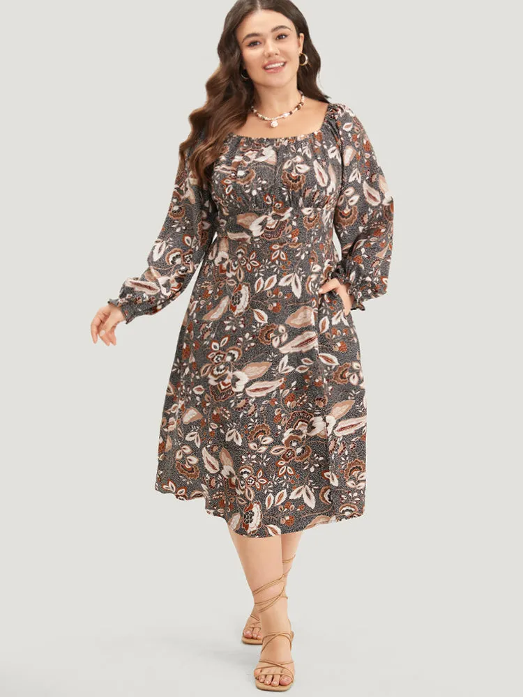 Floral Print Square Neck Gathered Flutter Trim Dress sold by Bloomchic product image thumbnail 5