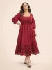 Square Neck Broderie Anglaise Patchwork Shirred Dress sold by Bloomchic