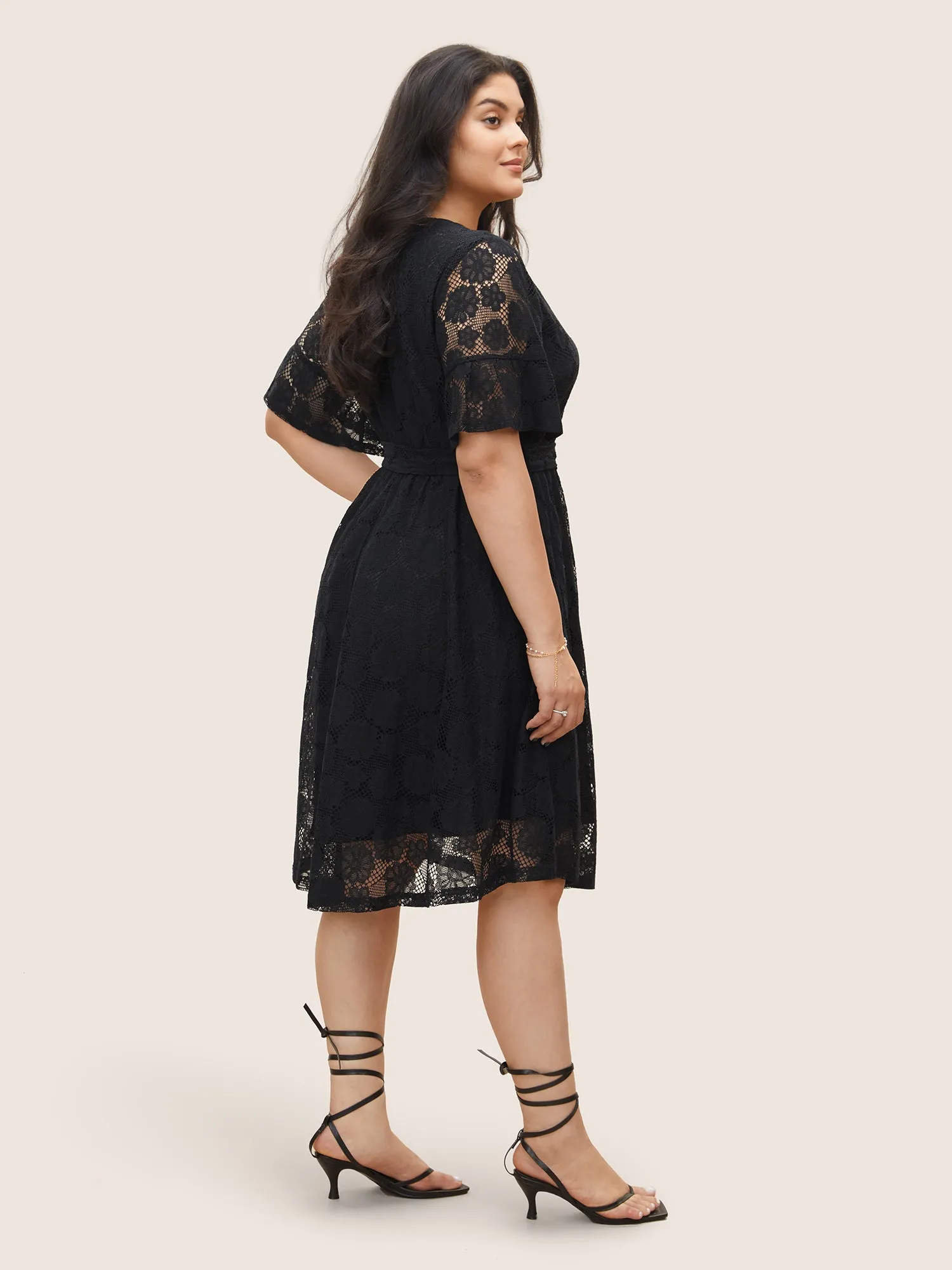 Lace Insert Belted Cut Out Wrap Dress sold by Bloomchic product image thumbnail 3