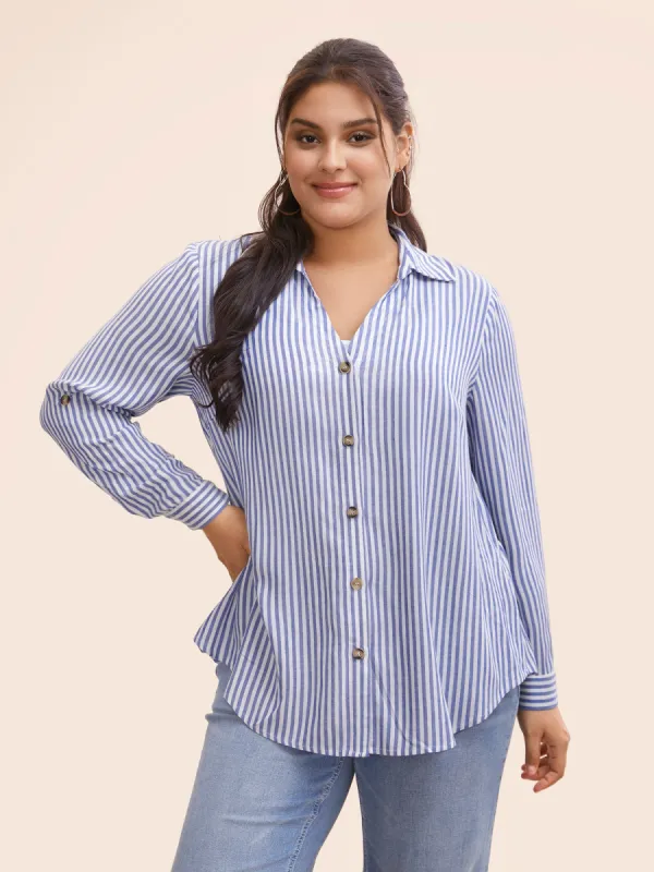Shirt Collar Striped Tab Sleeve Blouse sold by Bloomchic