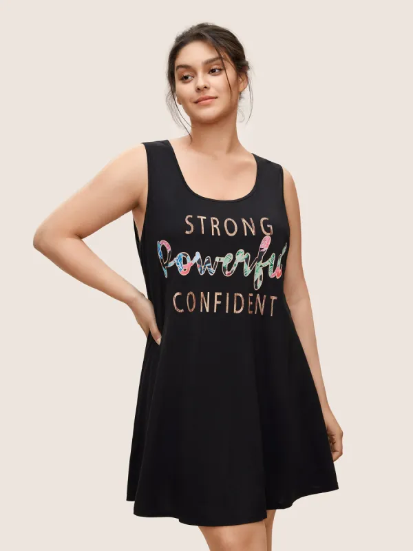 Contrast Letter Print Scoop Neck Sleep Dress sold by Bloomchic