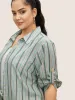 Contrast Striped Button Cuff Sleeve Blouse sold by Bloomchic