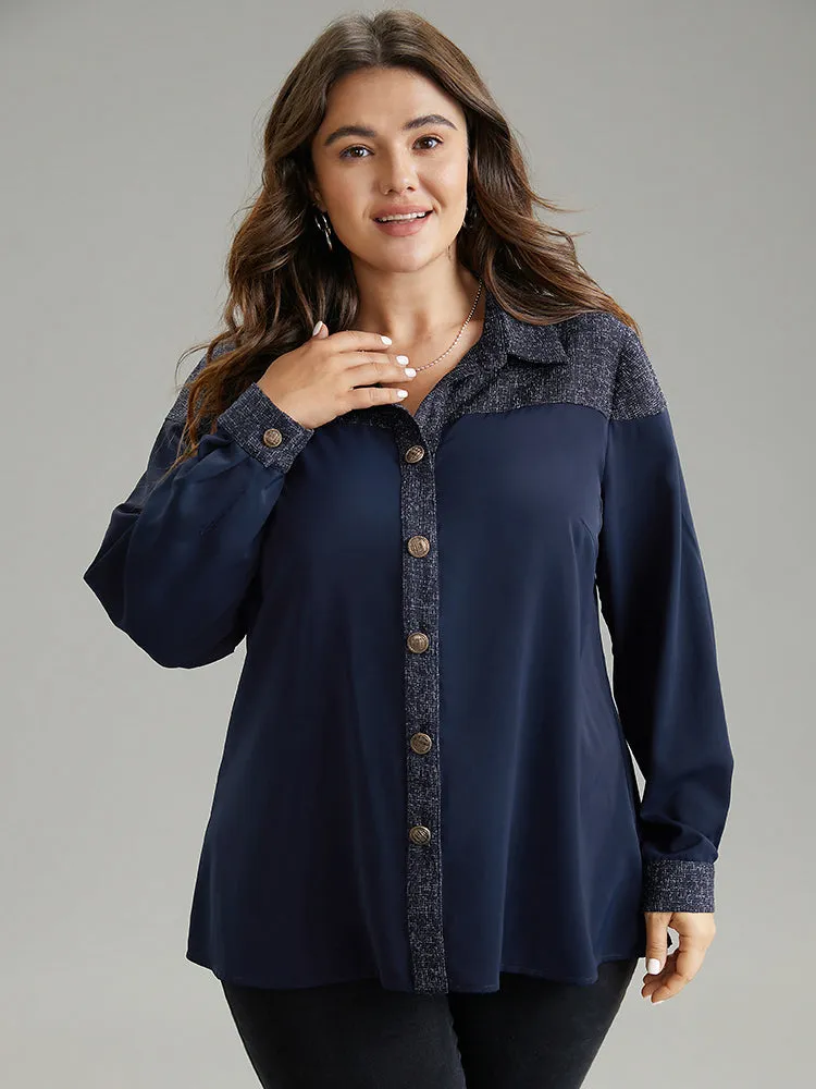 Shirt Collar Patchwork Textured Buckle Up Blouse sold by Bloomchic product image thumbnail 5