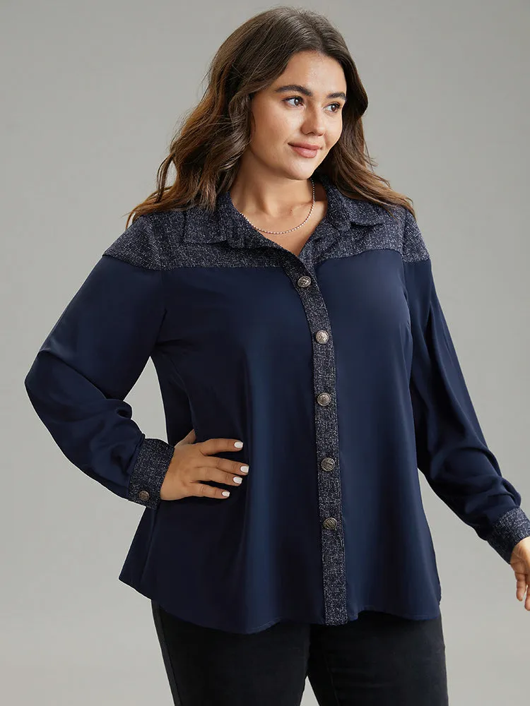 Shirt Collar Patchwork Textured Buckle Up Blouse sold by Bloomchic product image thumbnail 3