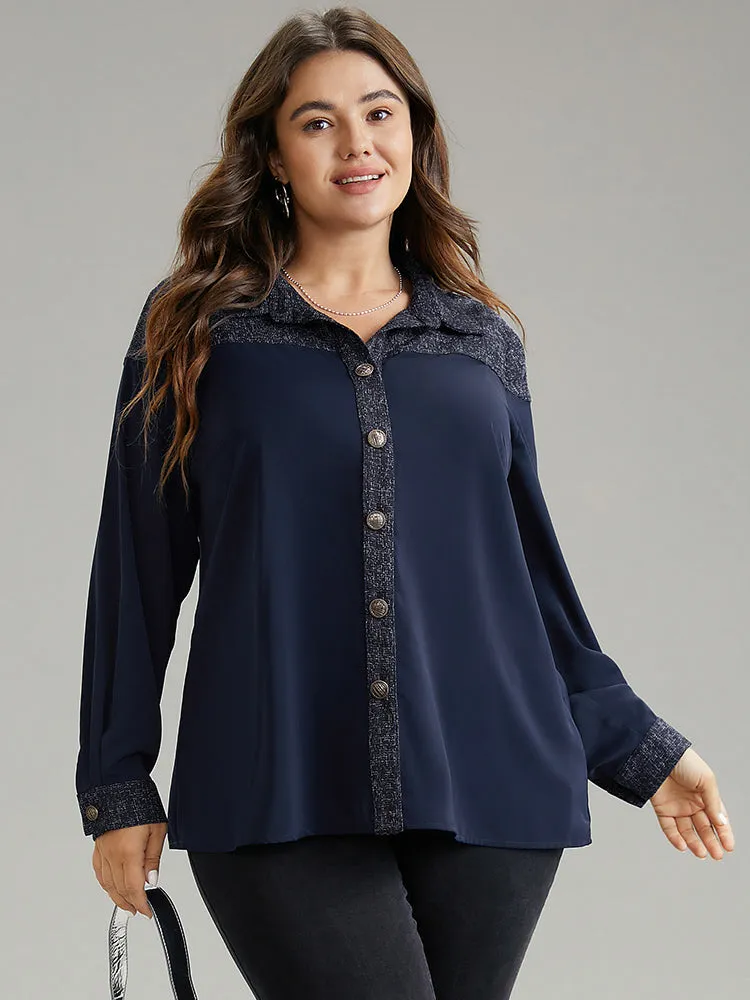 Shirt Collar Patchwork Textured Buckle Up Blouse sold by Bloomchic