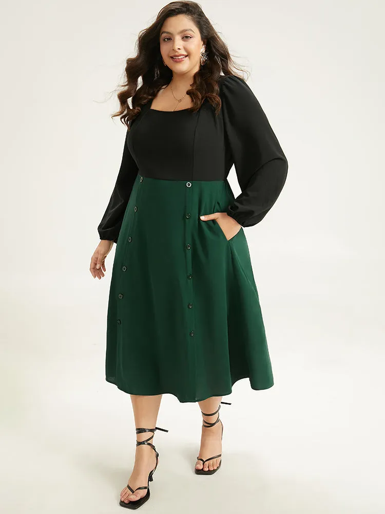 Colorblock Patchwork Button Detail Dress sold by Bloomchic product image thumbnail 3