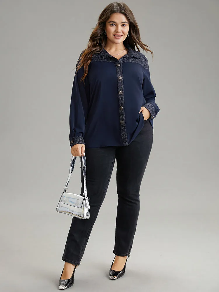 Shirt Collar Patchwork Textured Buckle Up Blouse sold by Bloomchic product image thumbnail 4