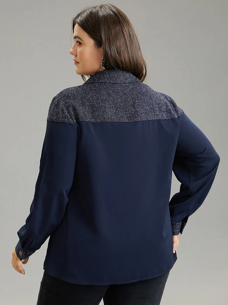 Shirt Collar Patchwork Textured Buckle Up Blouse sold by Bloomchic product image thumbnail 2