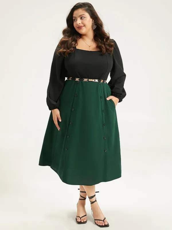 Colorblock Patchwork Button Detail Dress sold by Bloomchic