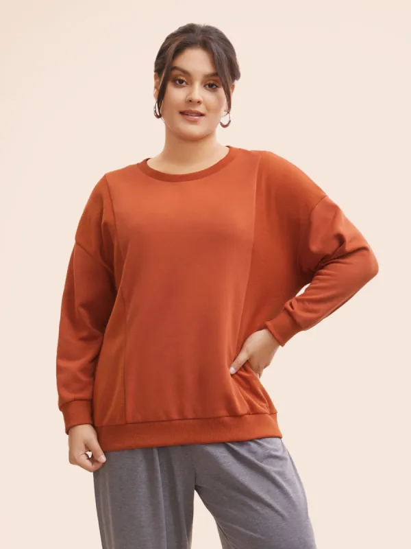 Round Neck Patchwork Drop Shoulder Sweatshirt sold by Bloomchic