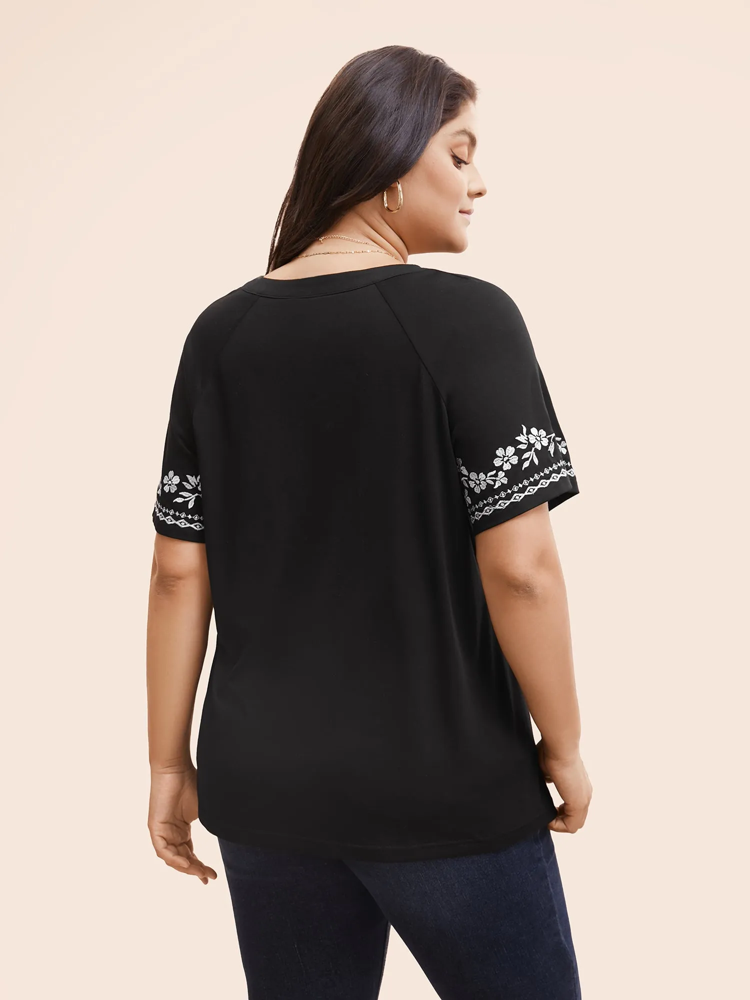 Floral Embroidered Notched Ruffle Sleeve T-shirt sold by Bloomchic product image thumbnail 2