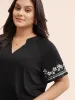 Floral Embroidered Notched Ruffle Sleeve T-shirt sold by Bloomchic