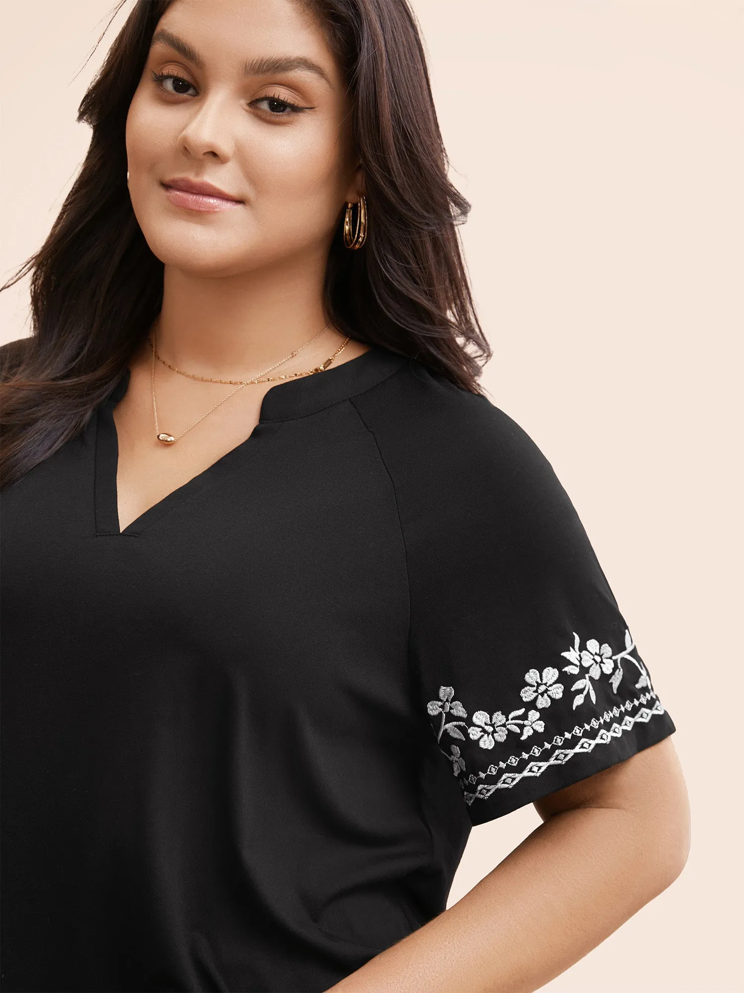 Floral Embroidered Notched Ruffle Sleeve T-shirt sold by Bloomchic product image thumbnail 4