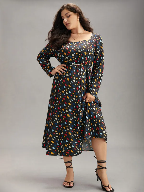 Contrast Polka Dot Pocket Long Sleeve Dress sold by Bloomchic