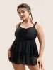 Solid Floral Decor Flutter Layered Hem Swim Top sold by Bloomchic