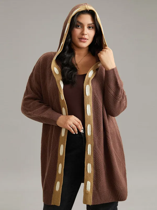 Contrast Hooded Tunic Open Front Cardigan sold by Bloomchic