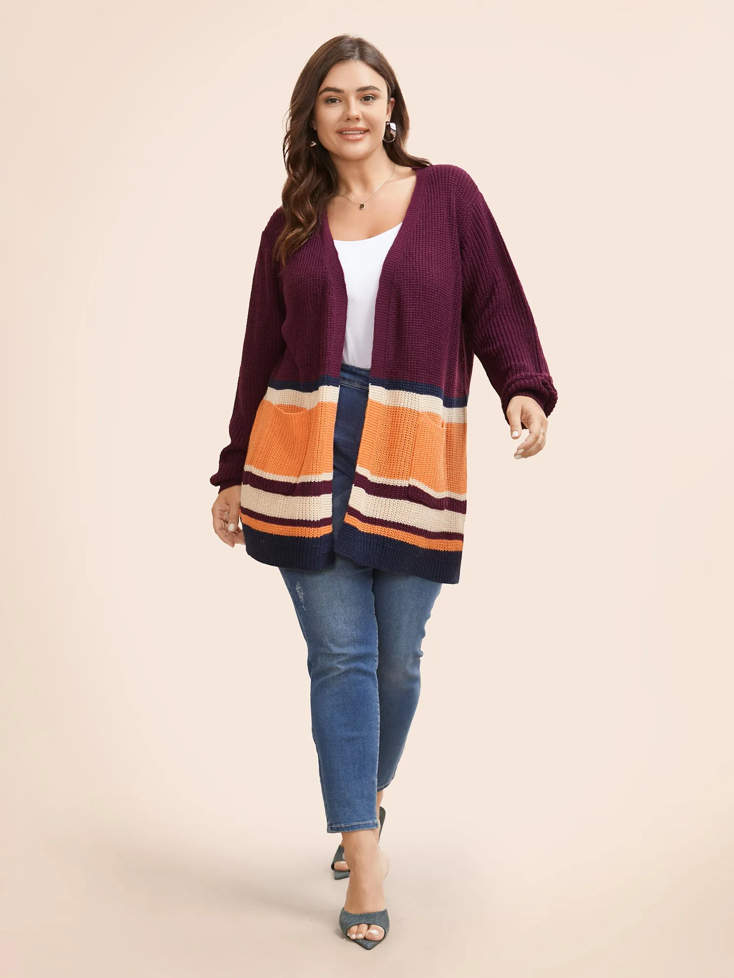 Colorblock Contrast Patched Pocket Open Front Cardigan sold by Bloomchic product image thumbnail 4