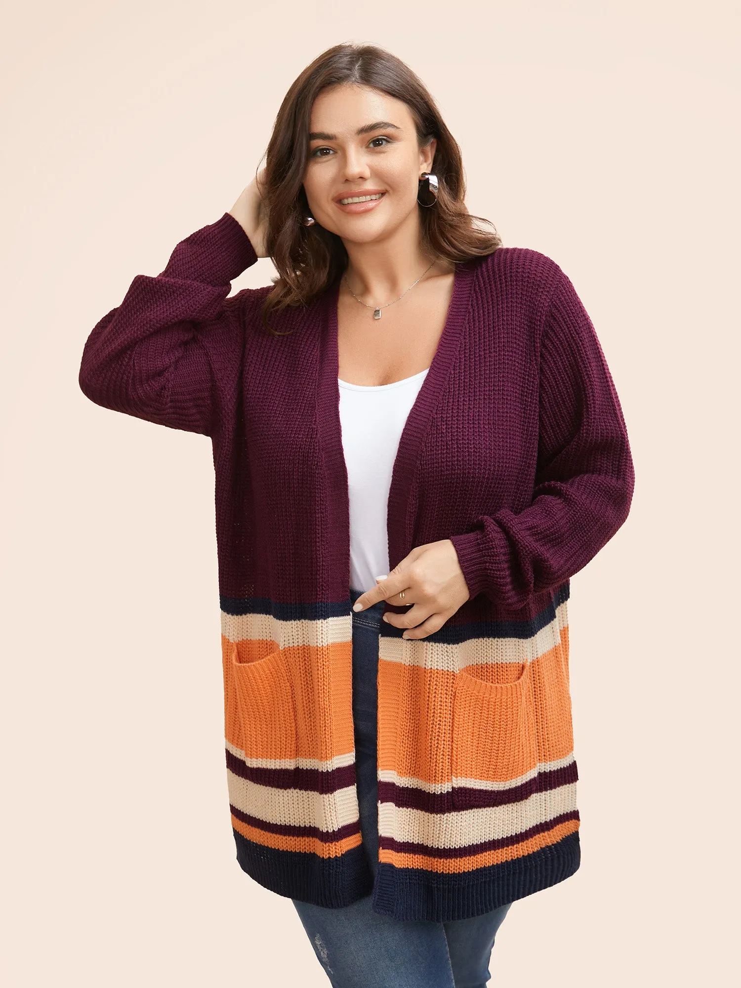 Colorblock Contrast Patched Pocket Open Front Cardigan sold by Bloomchic product image thumbnail 2