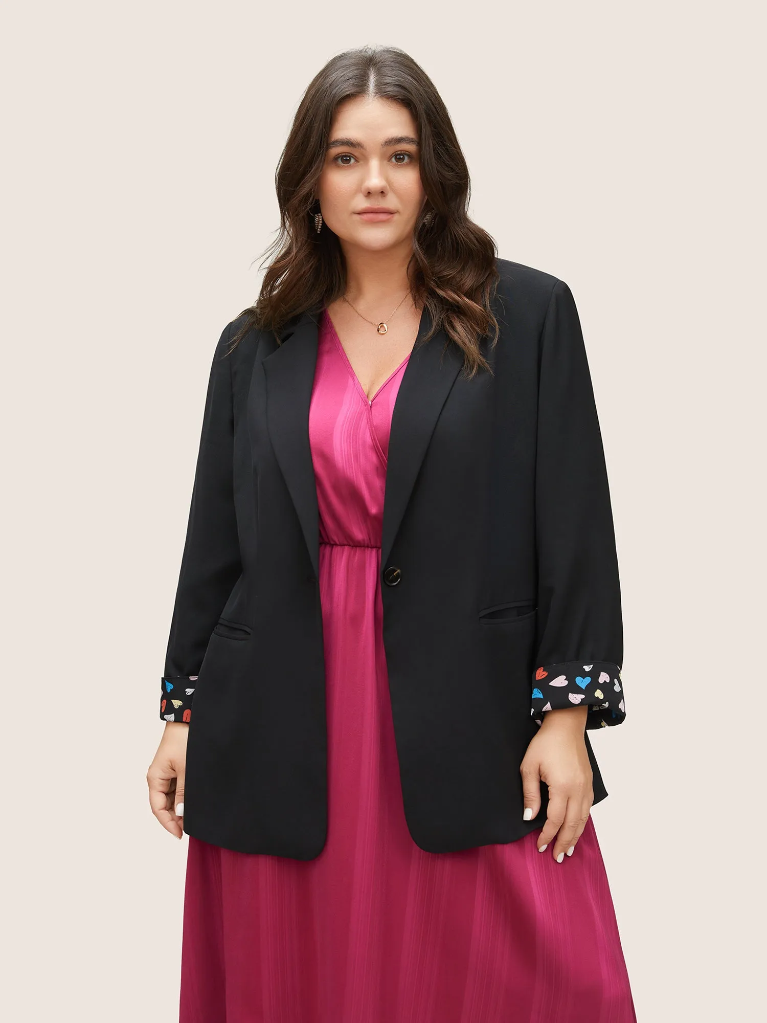 Colour Heart Lined Suit Collar Pocket Blazer sold by Bloomchic